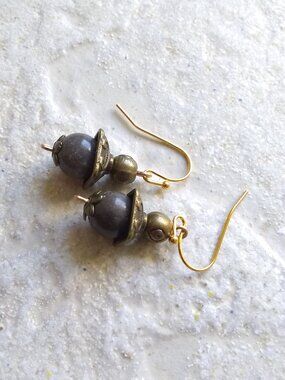 Handmade! Sweet & Short Fall Dangle Earrings - Bronze + Dusky Green Jasper Beads